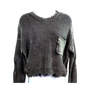 Say What Womens Metallic Ribbed Knit Cropped Distressed Chunky Sweater Oversized